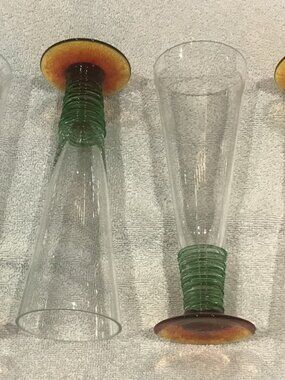 Tall drinking glasses with green on bottom set of 6